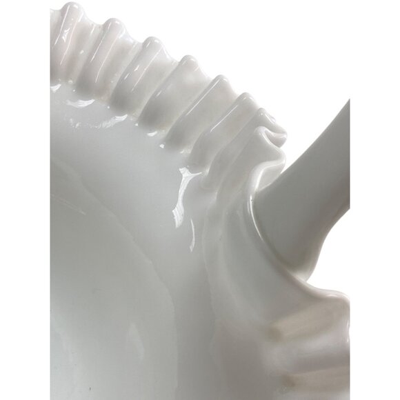 Fenton Hobnail Milk Glass Basket With Ruffled Edge - Picture 11 of 11